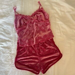 SHEIN - lettuce trim velvet cami top & velvet shorts